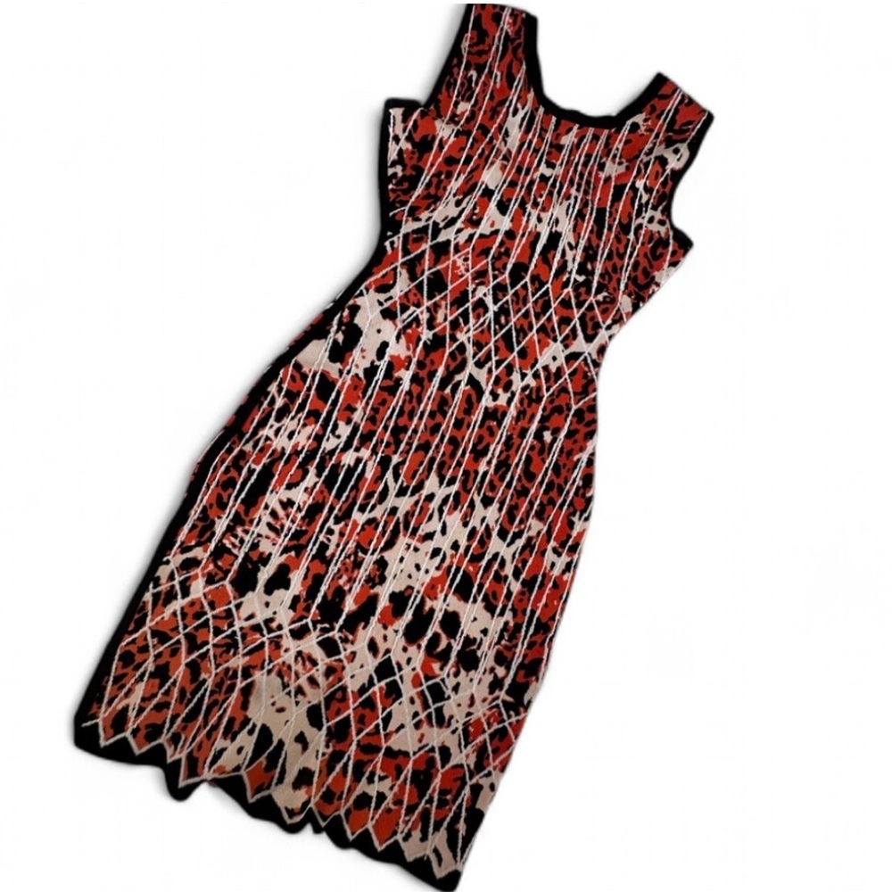 Herve Leger vintage dress Sleeveless Scoop Neck Midi size small leopard print - Picture 2 of 8